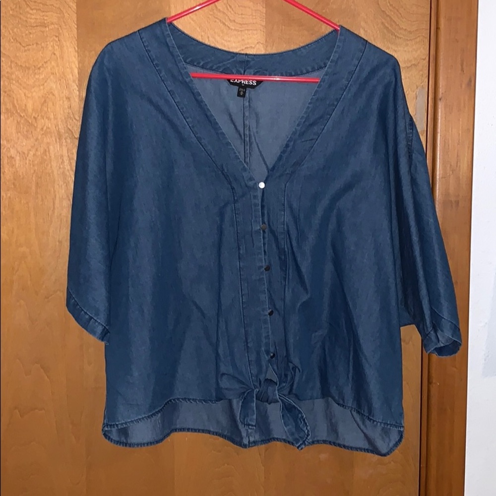 Tie front denim shirt